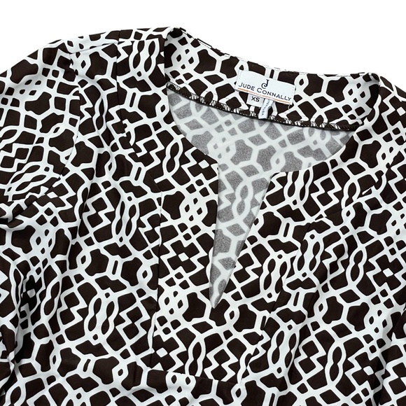 Jude Connally XS Brown White Dress Nylon Spandex 3/4 Sleeve - Picture 2 of 5